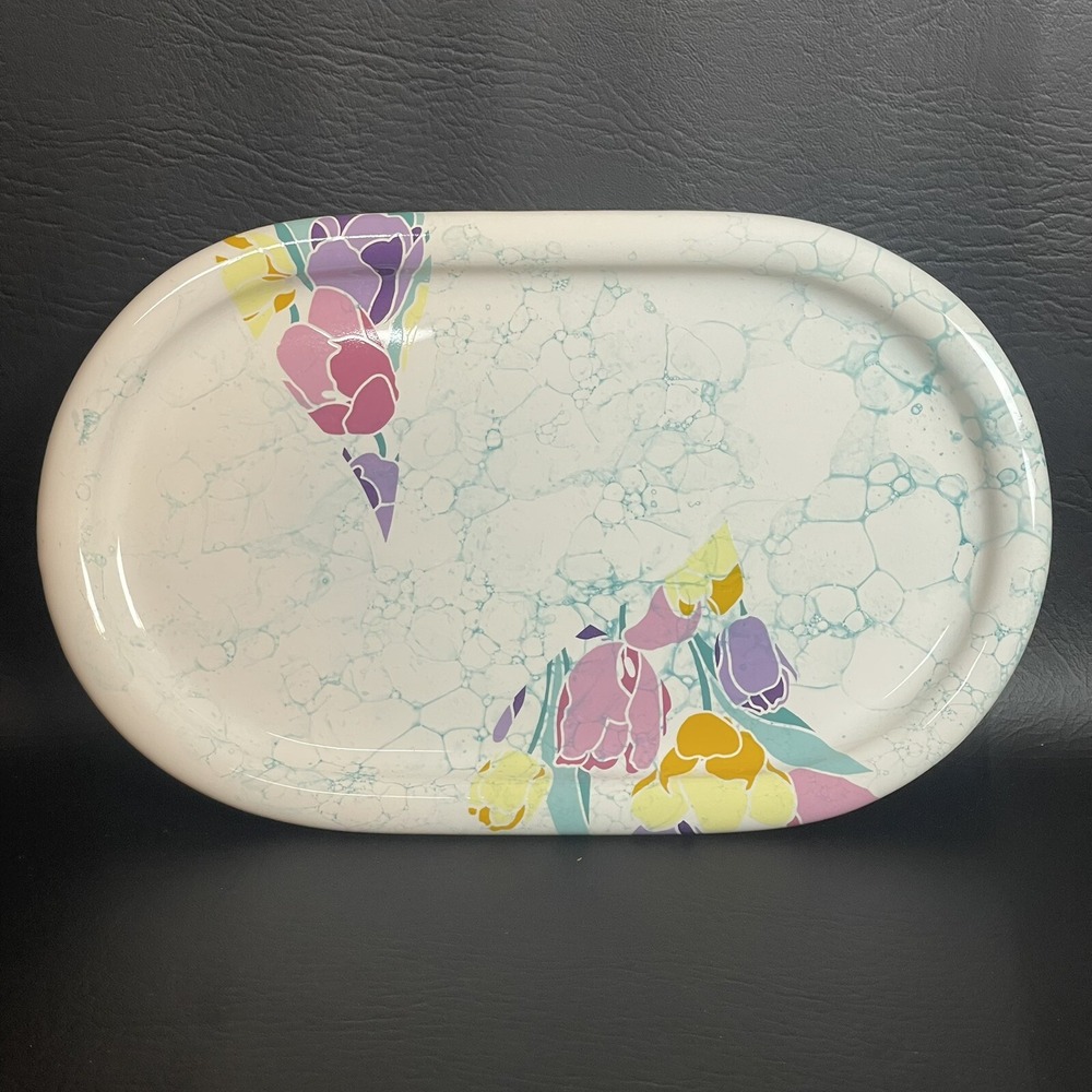 Vtg West Germany Waechtersbach Oval Platter Serving Dish Tulip Faux Marble MCM
